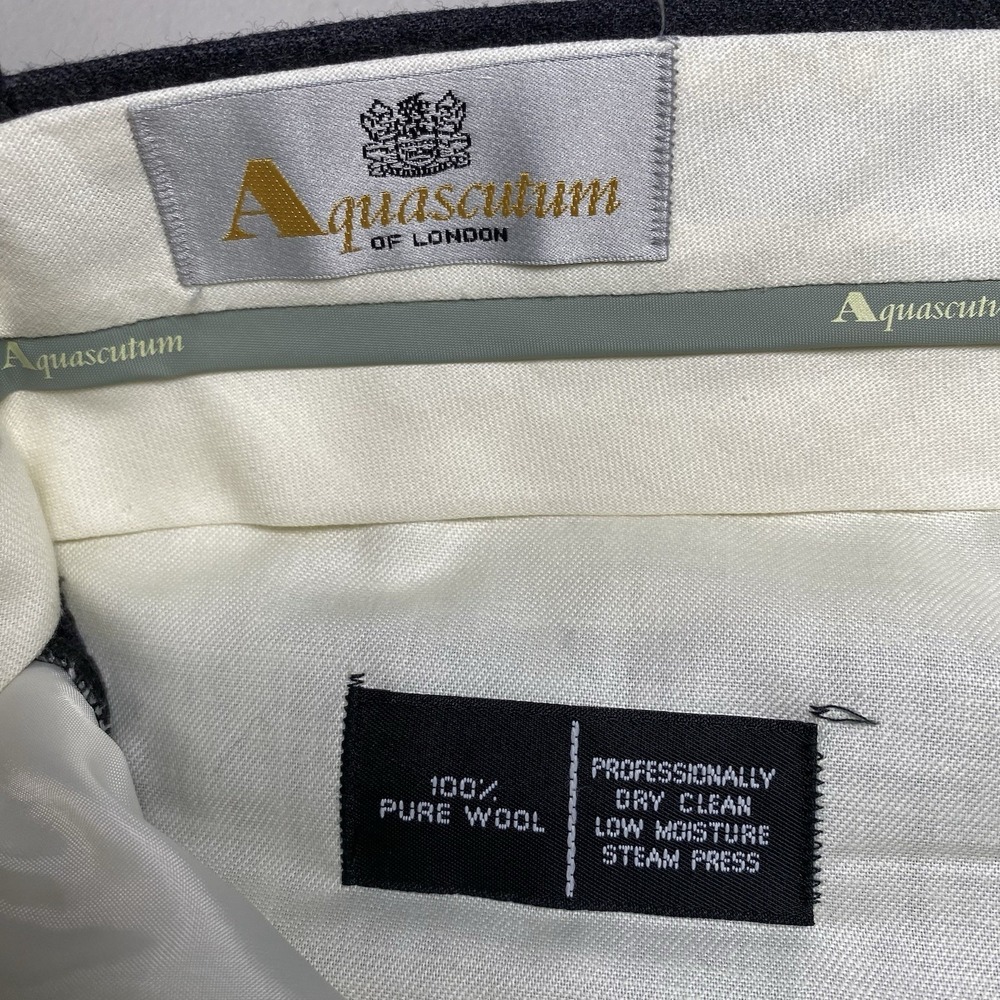 Aquascutum Dress Pant (39x30 Cuffed) Flannel Wool Pleated Dark Gray Quiet Luxury - Picture 12 of 12
